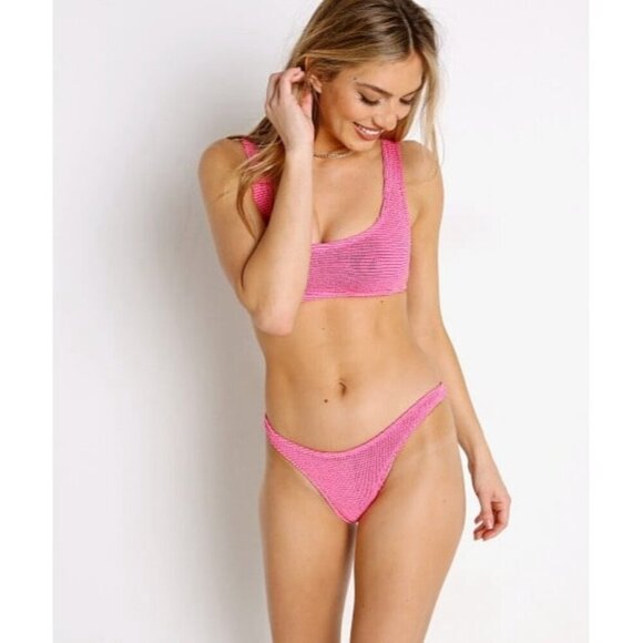 Bound by bond-eye Australia The Malibu Bikini Top Lux Waffle Hot Pink Swimsuit - Picture 1 of 8